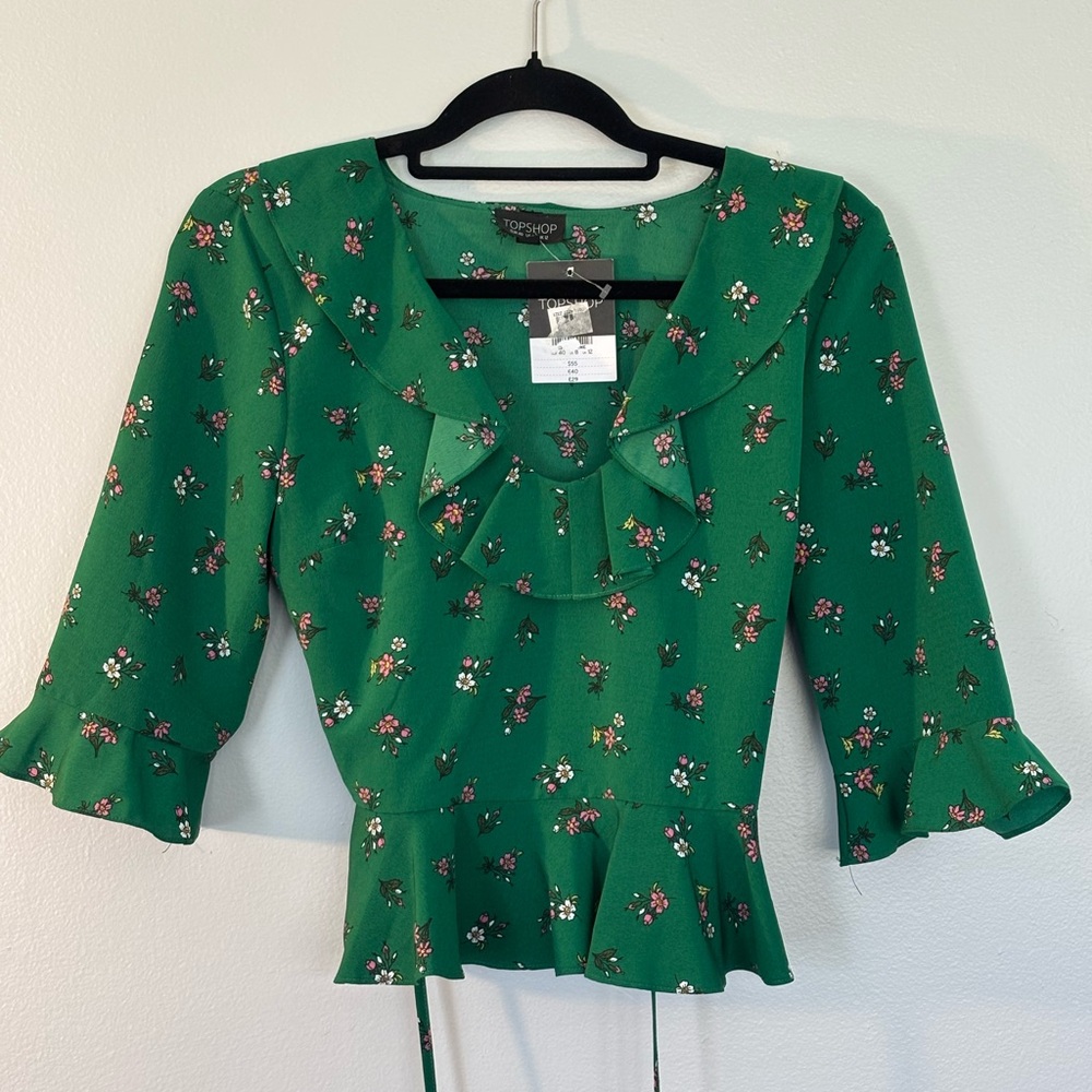 Topshop Emerald Floral Blouse